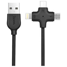 Кабель HOCO X10 3in1 Lightning-micro USB Type C Black