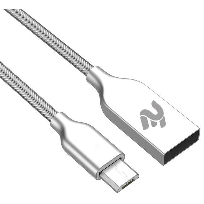 Кабель 2E USB 2.4 MicroUSB /Charge Spring Metal 1m Silver (2E-CCTM36M-1S)