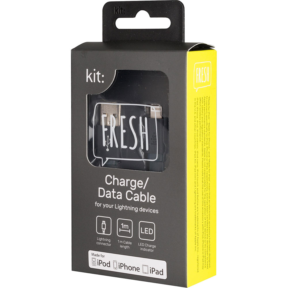 Зовнішній вигляд Кабель USB KIT-Lightning cable 1м MFI Grey (IP5USBFRESHGY)