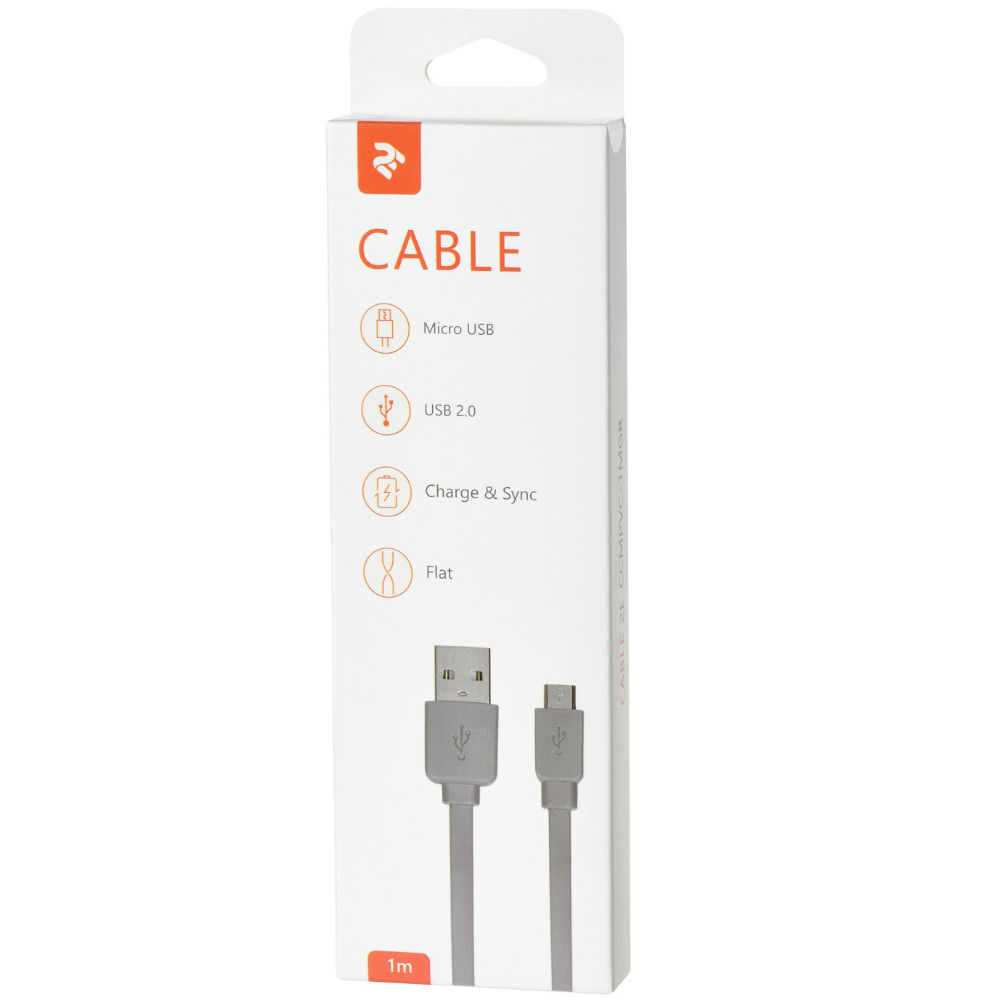 Кабель 2E 2.0 to Micro USB, Grey (2E-CCMPVC-1MGR) Длина 1