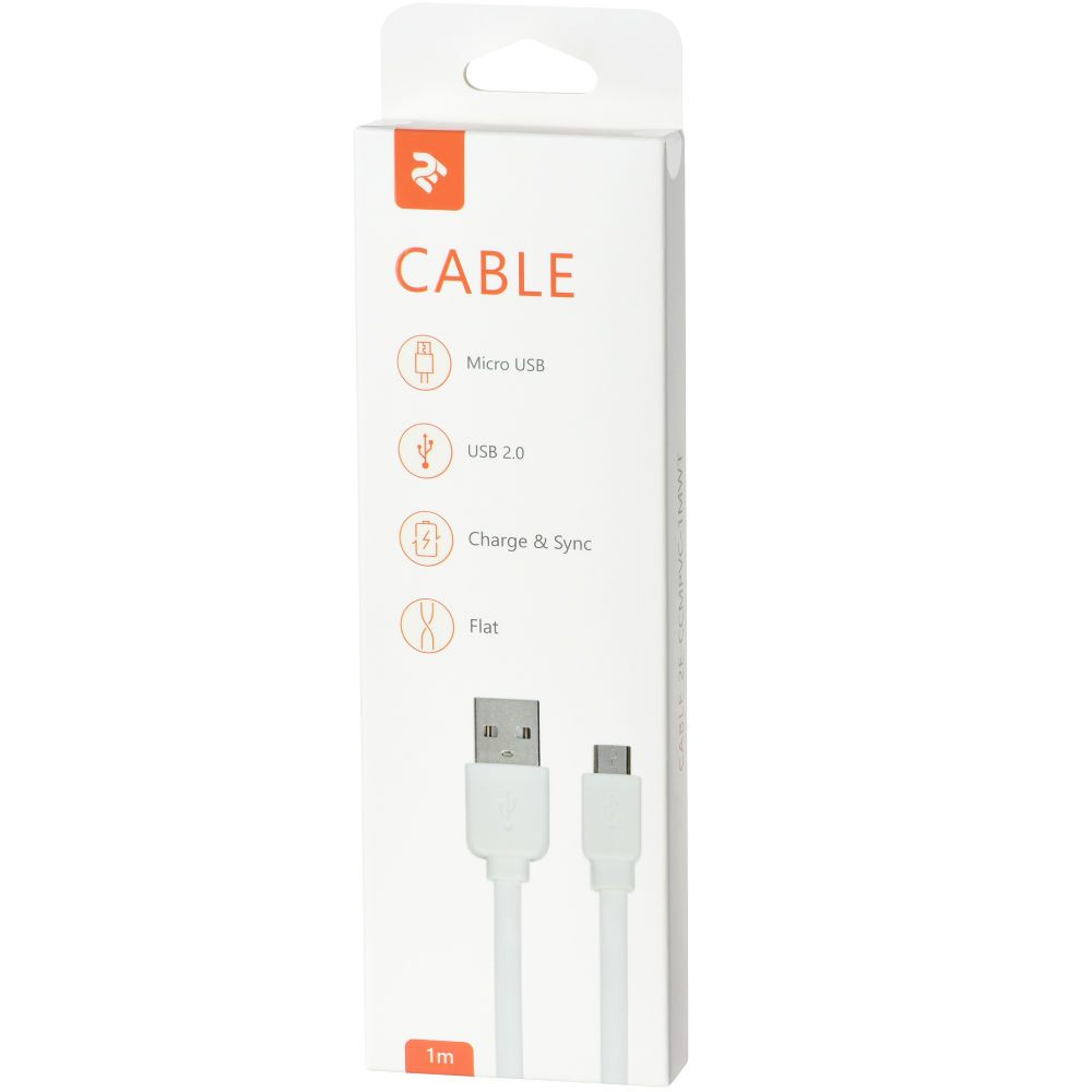 Кабель 2E 2.0 to Micro USB, White (2E-CCMPVC-1MWT) Длина 1