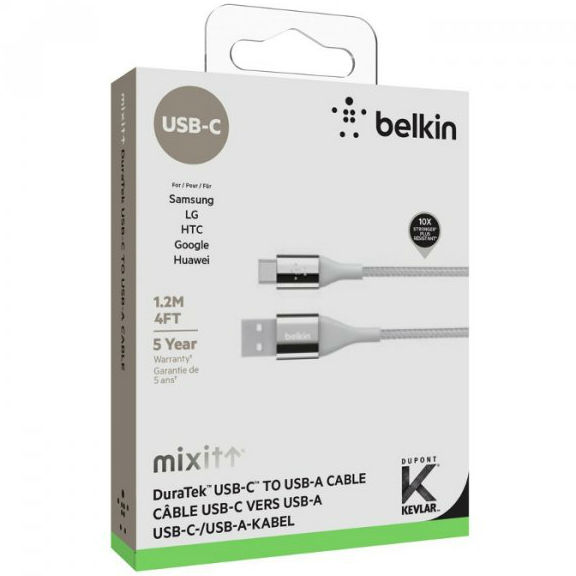 Кабель BELKIN MIXIT USB-A-USB-C, 1.2m, Silver (F2CU059BT04-SLV) Тип USB - USB Type-С