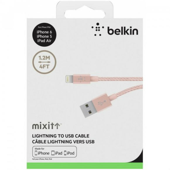 Кабель BELKIN MIXIT Lightning-USB, 1.2 m, Rose (F8J144BT04-C00) Тип USB - Lightning