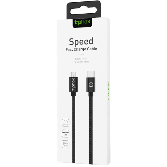 Кабель T-PHOX Speed T-MC811 Type-C to Micro USB - 1 m (T-MC811 Black) Тип USB Type-С - micro-USB