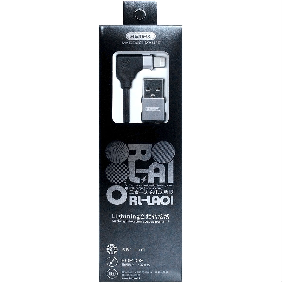 Фото 4 Кабель REMAX 2 в 1 Lightning & Audio Adaptor Data/Charge, black (RL-LA01-BLACK)