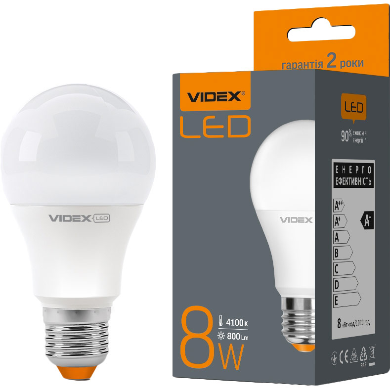 Світлодіодна лампа VIDEX LED A60e 8W E27 4100K 220V (23806)