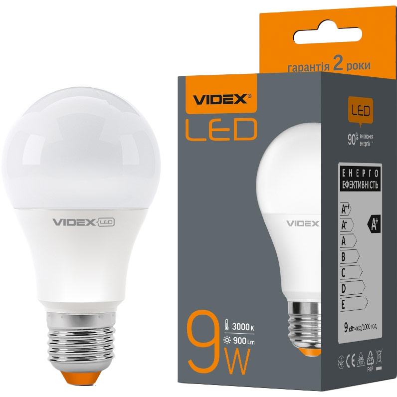 Светодиодная лампа VIDEX LED A60e 9W E27 3000K 220V (23489)