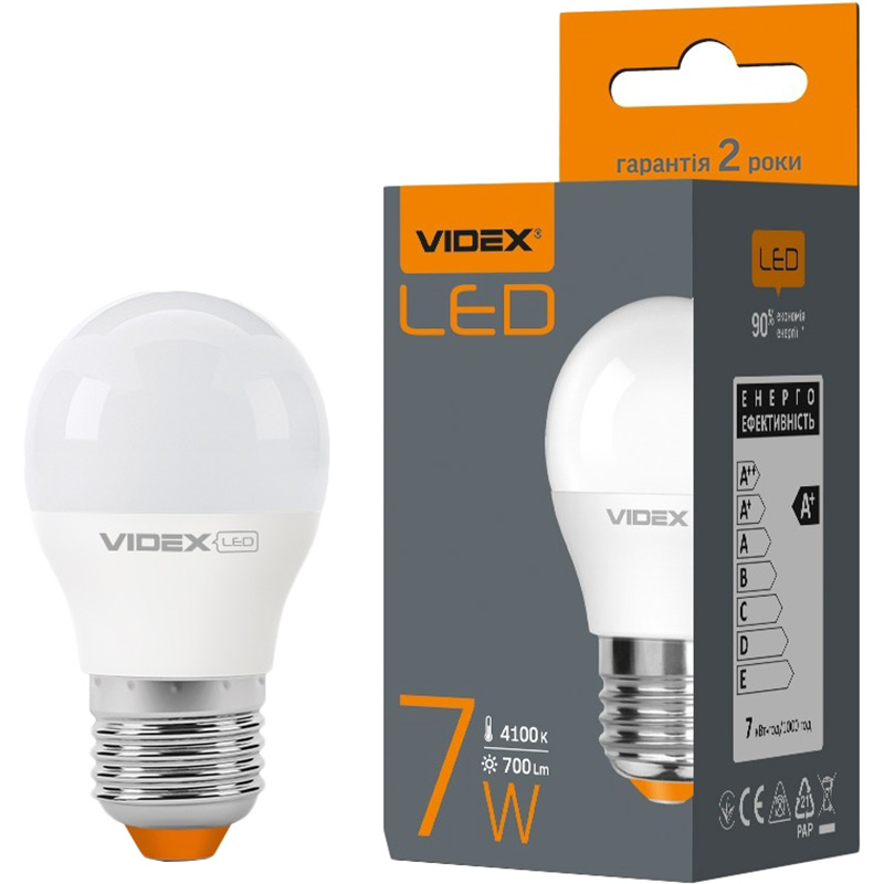 Лампочка VIDEX G45e 7 Вт (VL-G45e-07274) Тип світлодіодна (LED)