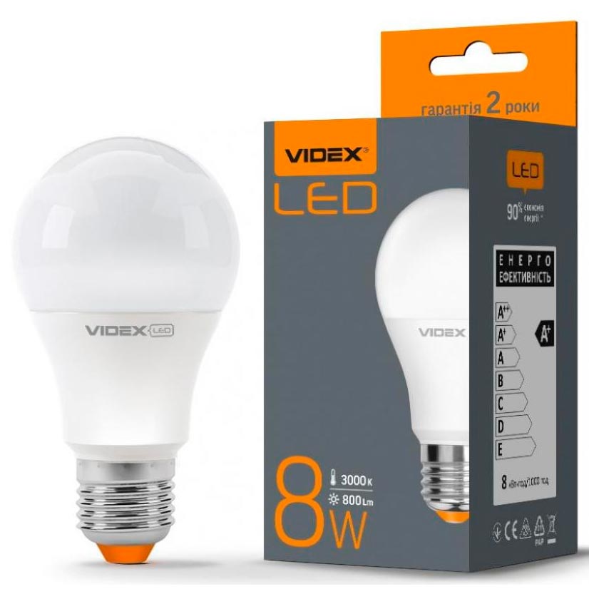Лампочка VIDEX A60e 8W E27 3000K 220V (VL-A60e-08273) Тип світлодіодна (LED)