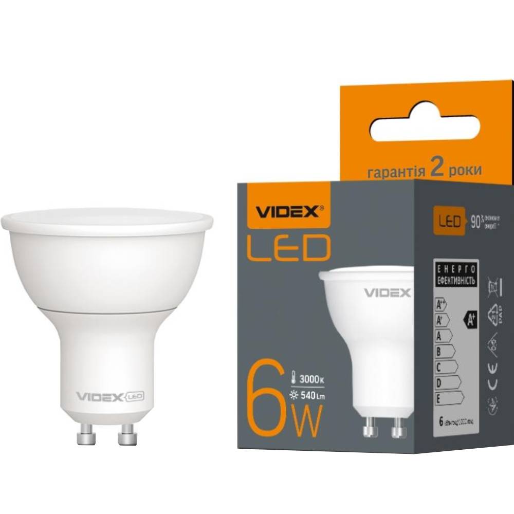 Лампочка VIDEX MR16e 6W GU10 3000K 220V (VL-MR16e-06103) Тип світлодіодна (LED)