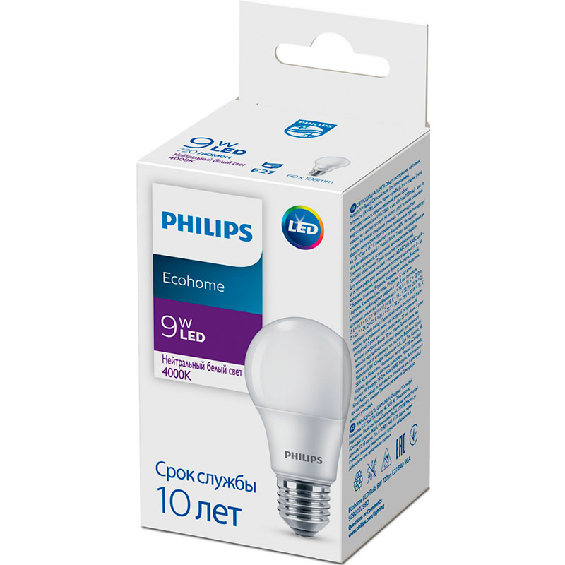 Светодиодная лампа PHILIPS Ecohome LED Bulb 9W 720lm E27 840 RCA (929002299017) Количество в ящике 20