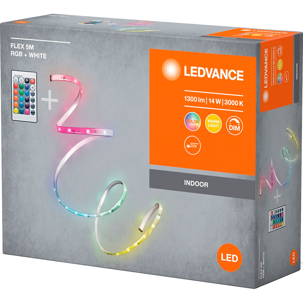 Внешний вид Светодиодная лента LEDVANCE FLEX 14W 1300Lm 5M RGB 3000K RC (4099854095443)