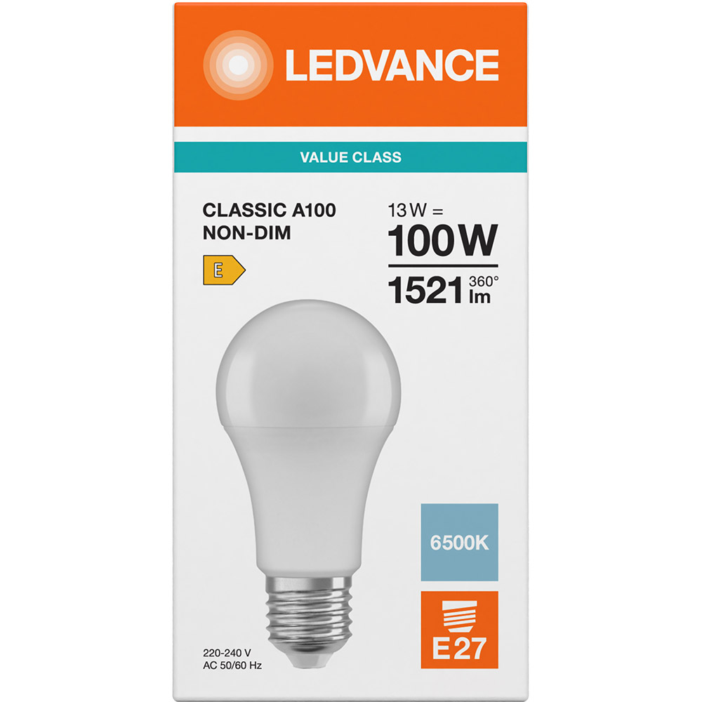 Зовнішній вигляд Лампочка LEDVANCE LED E27 13Вт 6500К 1521Лм A100 VALUE (4099854049026)