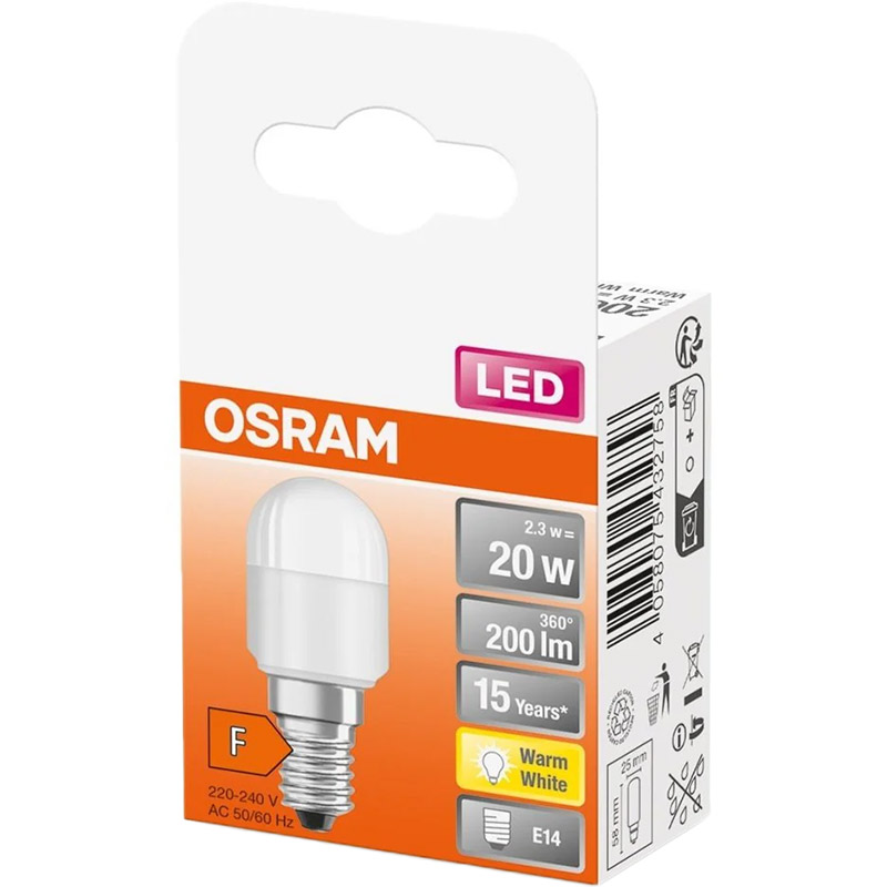 Лампочка OSRAM LED E14 2.3Вт 2700К 200Лм T26 (4058075432758) Размер изделия ШхД 25 x 63