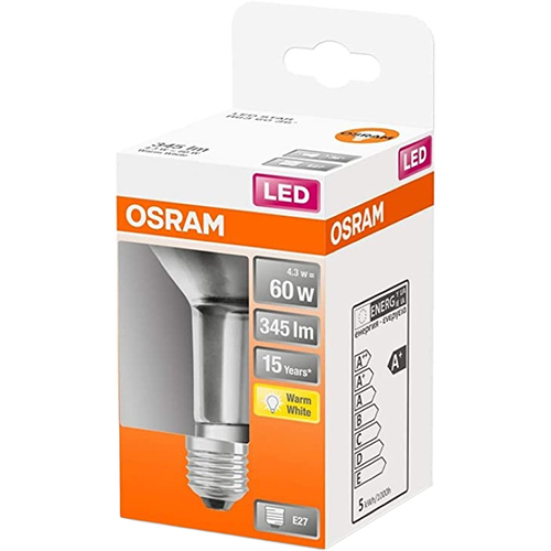 Лампочка OSRAM LED E27 4.3Вт 2700К 350Лм R63 STAR (4058075125988) Розмір виробу ШхД 63 x 102