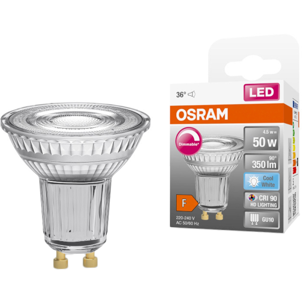 Лампочка OSRAM LED GU10 4.5Вт 4000К 350Лм PAR1650 Dimmable (4058075798120) Розмір виробу ШхД 50 x 54