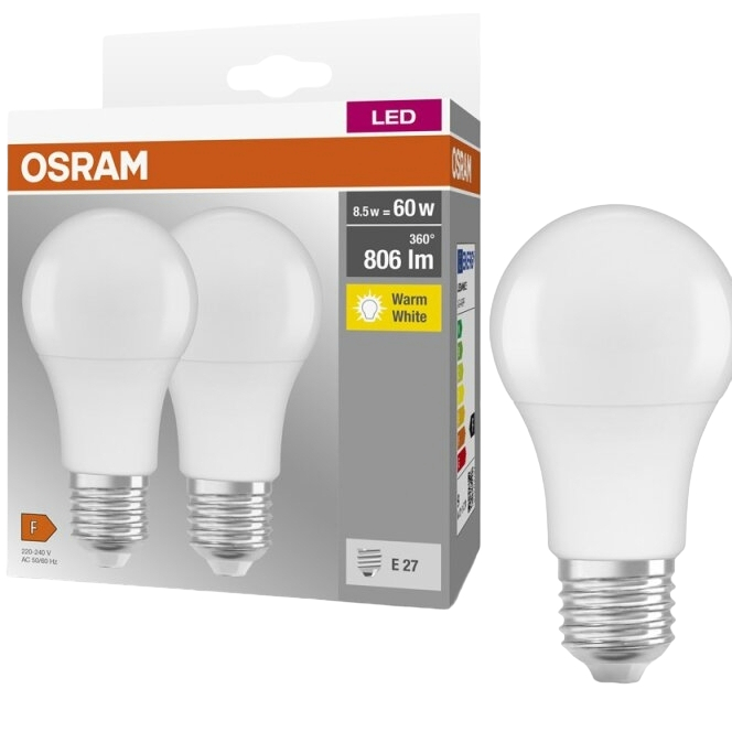 Світлодіодна лампа OSRAM LED E27 8.5Вт A60 2 шт (4058075152656)