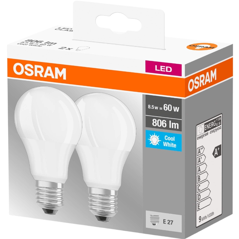 Светодиодная лампа OSRAM LED E27 8.5Вт A60 2шт (4058075152670) Размер изделия ШхД 112 x 60