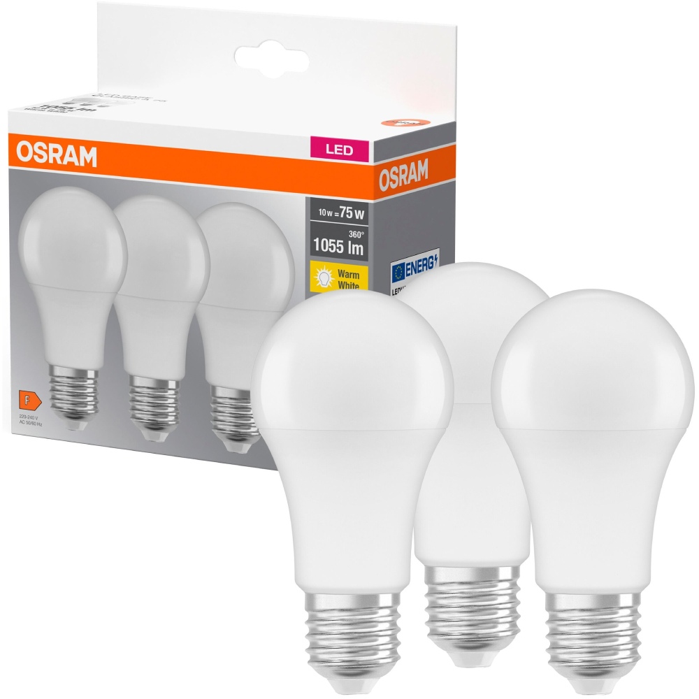 Светодиодная лампа OSRAM LED E27 10Вт A60 3 шт (4058075819436)