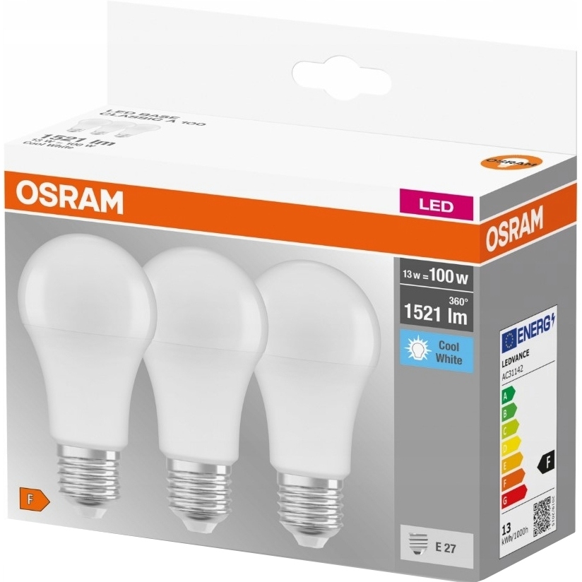 Фото Светодиодная лампа OSRAM LED E27 13Вт A60 3 шт (4058075819559)