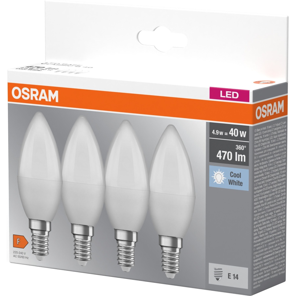 Зовнішній вигляд Світлодіодна лампа OSRAM LED E14 4.9Вт B40 4 шт (4058075819610)