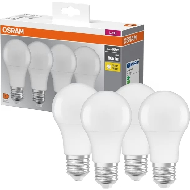 Светодиодная лампа OSRAM LED E27 8.5Вт A60 4 шт (4058075819450)