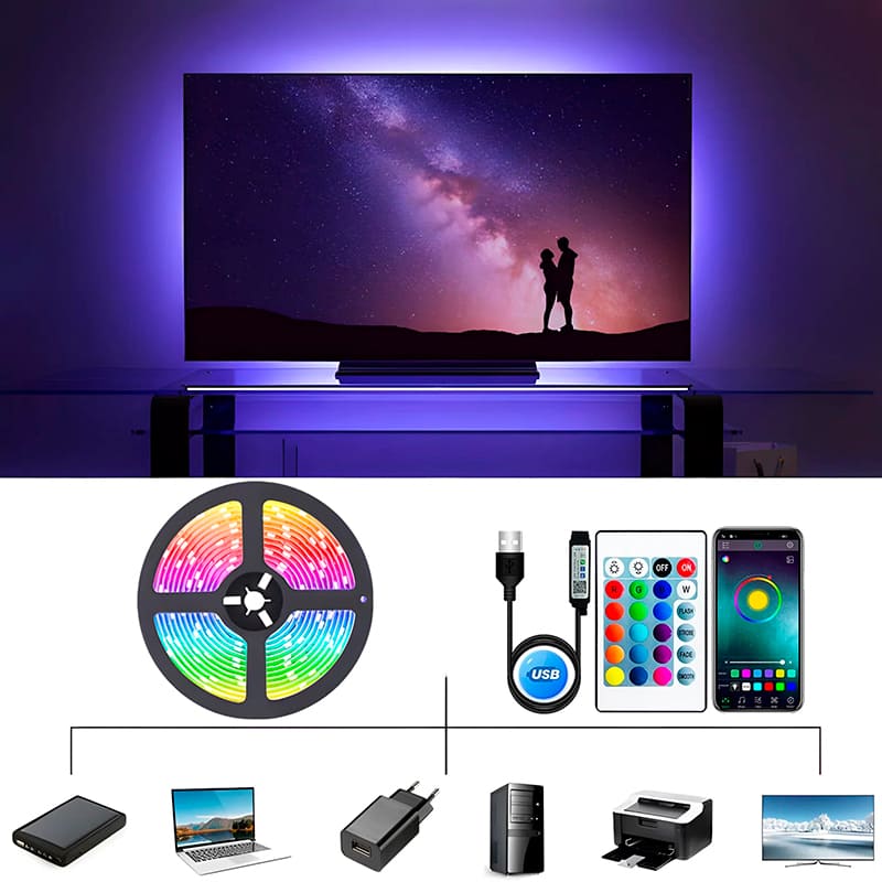 Фото Світлодіодна стрічка INSPIRE Smart 5050RGB LED USB 2 м + пульт (24-Key-BT-Controllor5050RGB-LED-2M) (24bt50r2)