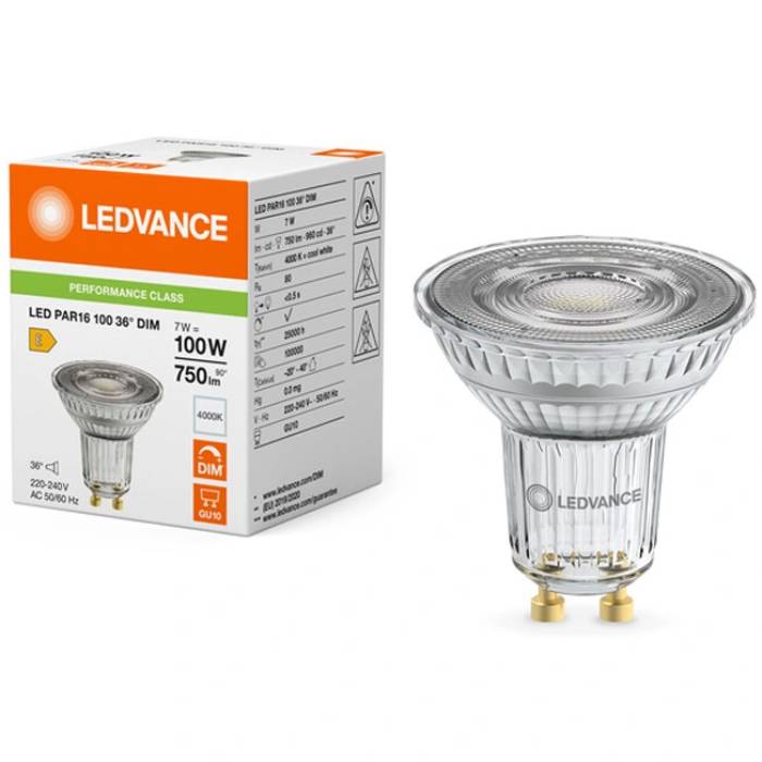 Світлодіодна лампа LEDVANCE GU10 7Вт 4000K 700Лм MR16 (4099854234965) Світловий потік 750