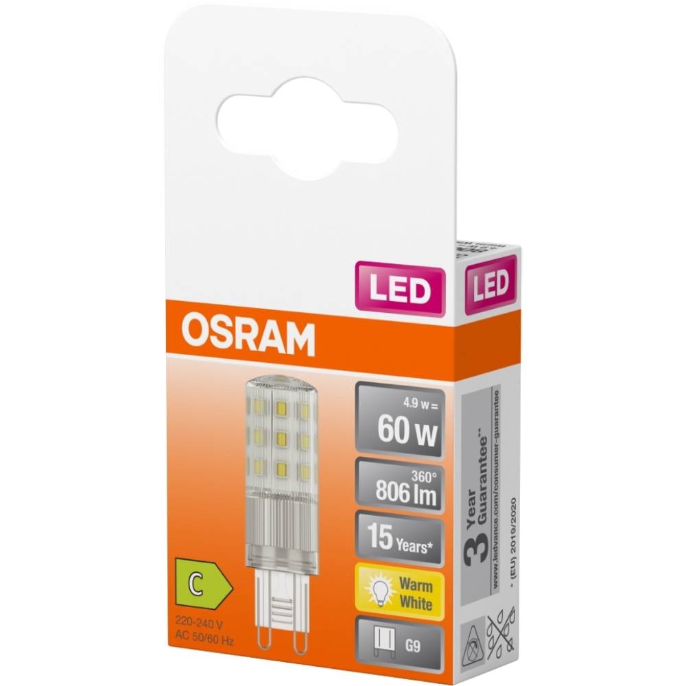 Світлодіодна лампа OSRAM LED G9 4,9W 806Лм 2700К PIN60 (4058075840522) Світловий потік 806