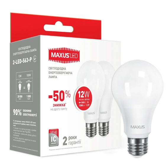 LED-лампа MAXUS A65 12W 220V E27 2 шт. Тип світлодіодна (LED)