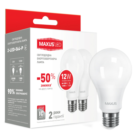 LED-лампа MAXUS A65 12W 220V E27 2 шт. Тип світлодіодна (LED)