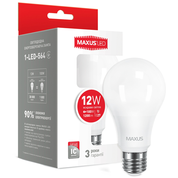 LED-лампа MAXUS A65 12W 220V E27 (1-LED-564) Тип світлодіодна (LED)