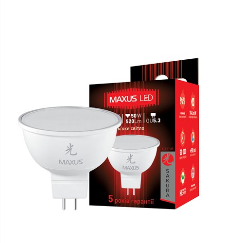 LED-лампа MAXUS 5W MR16 3000K 220V GU5.3 AP