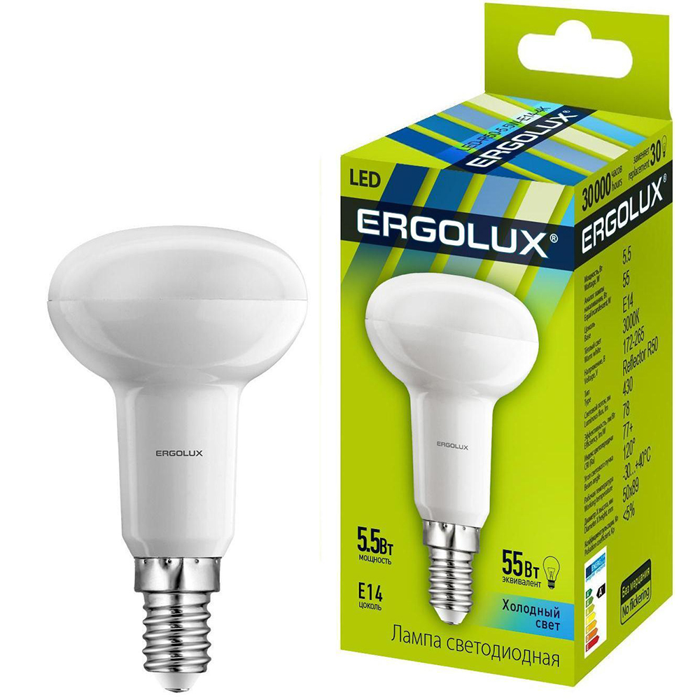 Світлодіодна лампа ERGOLUX R50 5.5W E14 4000K (LED-R50-5.5W-E14-4K) Тип світлодіодна (LED)