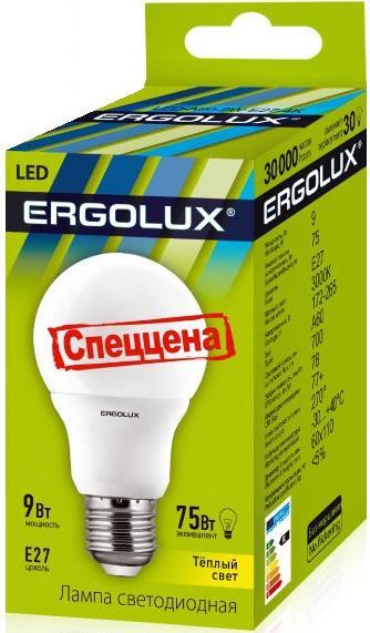 

Светодиодная лампа ERGOLUX LED A60 9W E27 3000K (LED-A60-9W-E27-3K), LED-A60