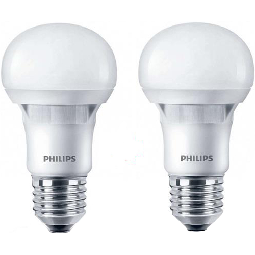 

Набор светодиодных ламп PHILIPS A60 5W E27 230V 3000K Essential (1+1)(8.71794 E+12), LEDBulb E27 5-40W 230V 3000K A60 Essential (1+1)
