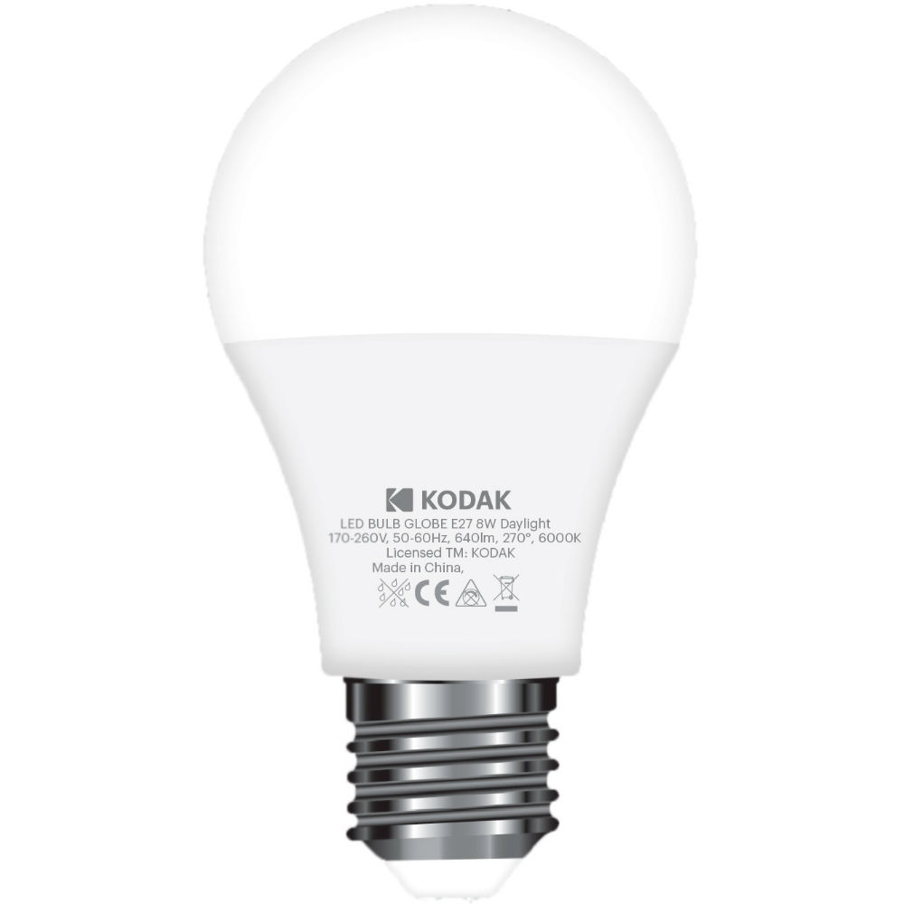

Светодиодная лампа KODAK A60 8W E27 6000K 220V (30418783/B-IK1), A60 E27 8W 220V