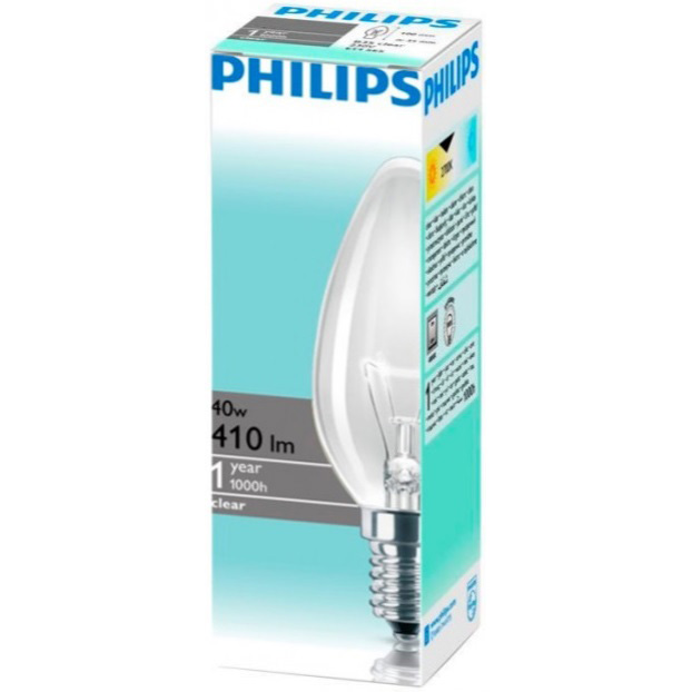 Лампа накаливания PHILIPS Stan 40W E14 230V B35 CL 1CT/10X10F (926000006897) Тип накаливания