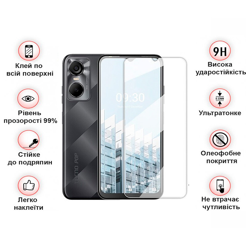 Захисне скло BECOVER для Tecno Pop 6 Pro (BE8) Crystal Clear Glass 3D (708555) Сумісність за моделлю TECNO POP 6 Pro (BE8)