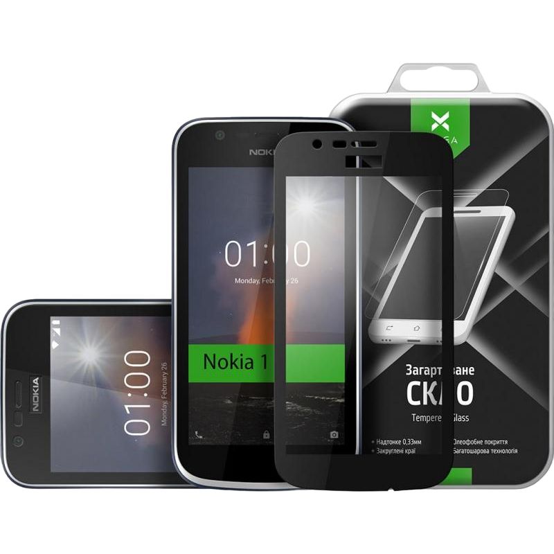 Защитное стекло VINGA для Nokia 1 Black (VTPGS-N1B) Покрытие глянец