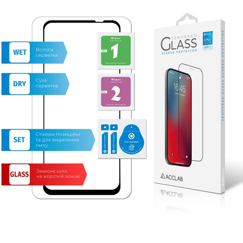 Зовнішній вигляд Захисне скло ACCLAB Full Glue для Motorola Moto G54 Black (1283126582394)