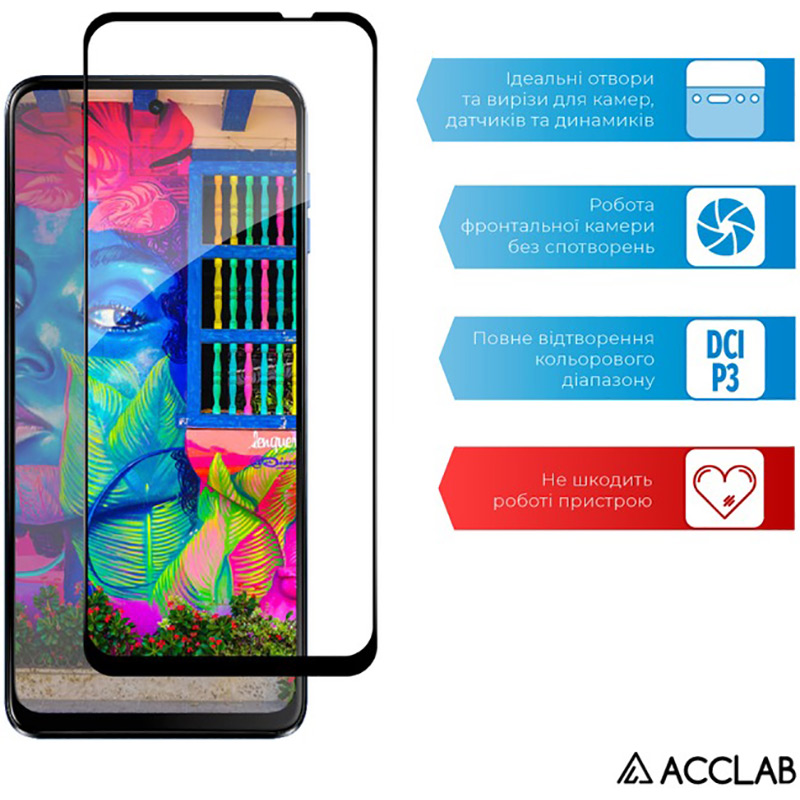 Захисне скло ACCLAB Full Glue для Motorola Moto G54 Black (1283126582394) Покриття глянець