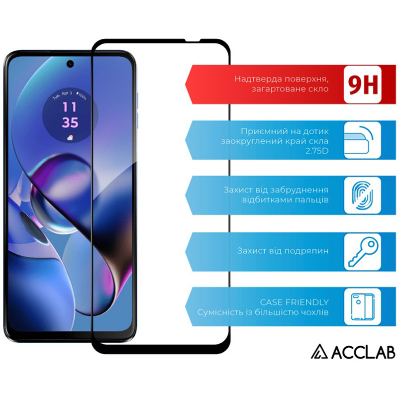 Захисне скло ACCLAB Full Glue для Motorola Moto G54 Black (1283126582394) Сумісність за моделлю Motorola G54