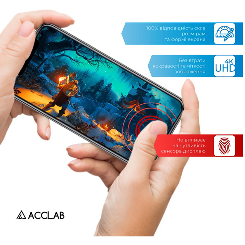 Захисне скло ACCLAB Full Glue для Motorola Moto G54 Black (1283126582394) Олеофобне покриття True
