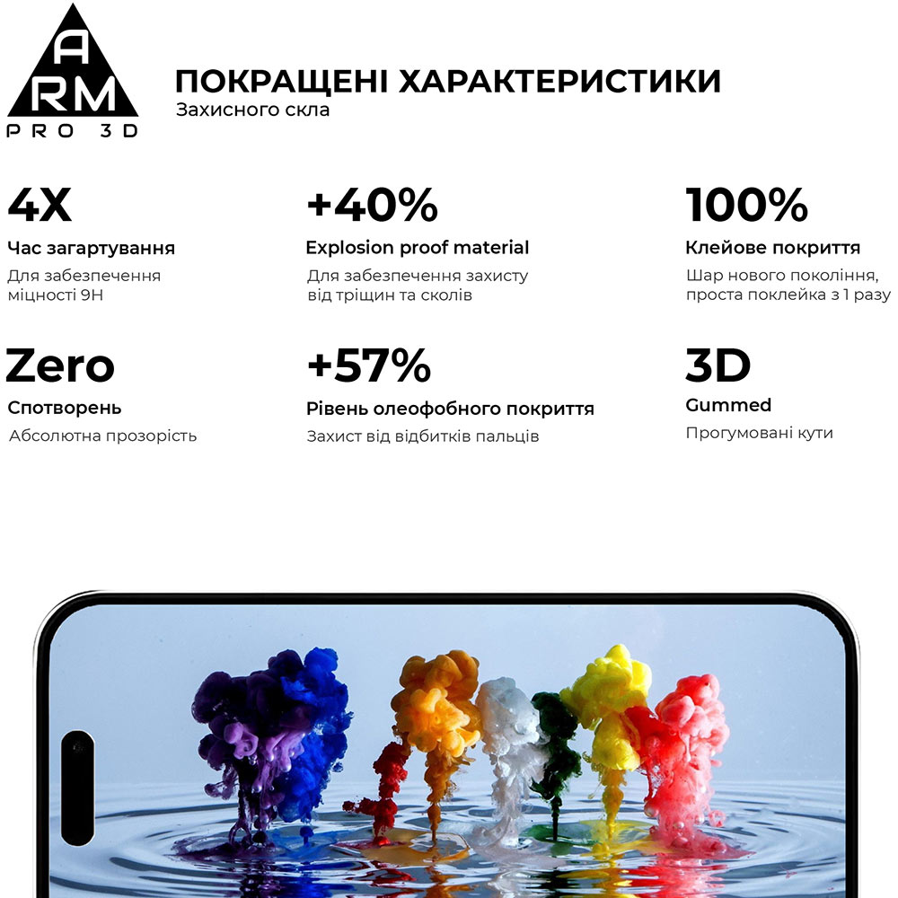 Захисне скло ARMORSTANDART Pro 3D для Apple iPhone 16 Black (ARM78032) Покриття глянець