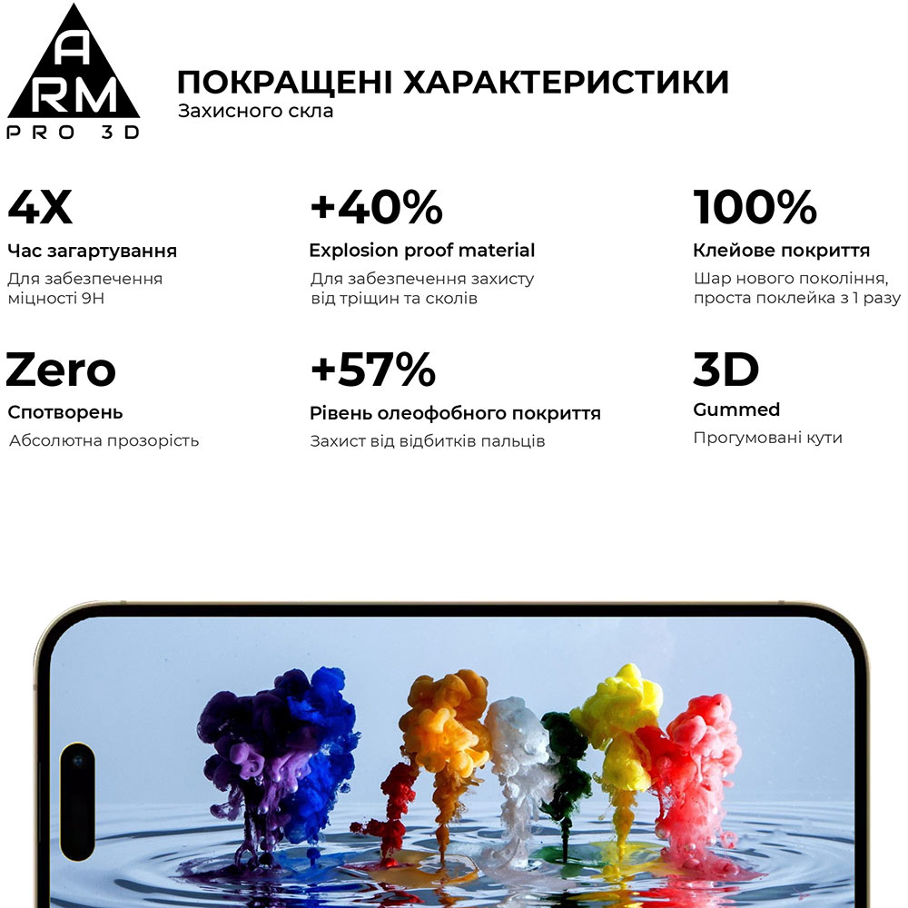 Захисне скло ARMORSTANDART Pro 3D для Apple iPhone 16 Pro Black (ARM78031) Покриття глянець