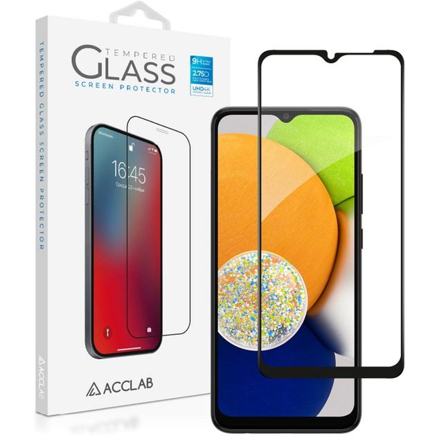 Защитное стекло ACCLAB Full Glue для Samsung Galaxy A03 (1283126521621) Дополнительно Защита от отпечатков пальцев, Не снижает чувствительность сенсора, Прочность: 9Н.