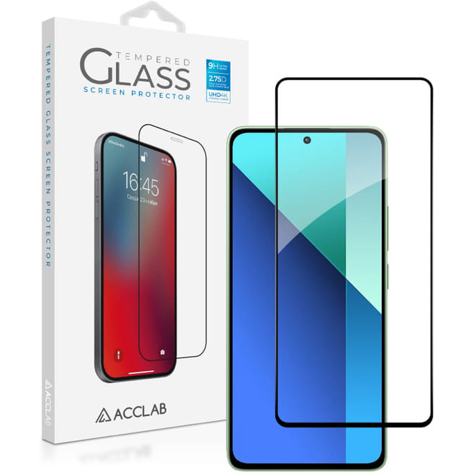 Захисне скло ACCLAB Full Glue для Xiaomi Redmi Note 13 4G (1283126583704) Додатково Захист від відбитків пальців, Не знижує чутливість сенсора, Міцність: 9Н