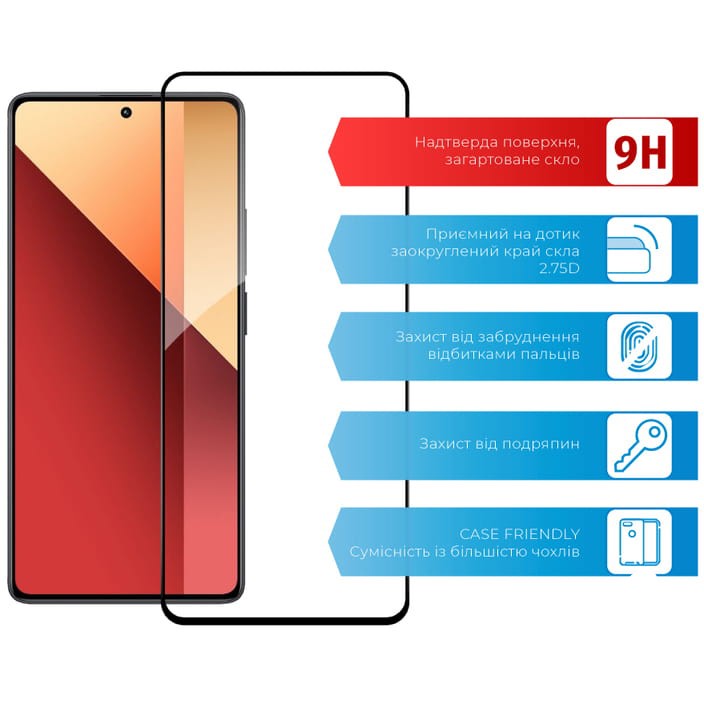 Защитное стекло ACCLAB Full Glue для Xiaomi Redmi Note 13 Pro 4G (1283126583780) Совместимость по модели  Xiaomi Redmi Note 13 Pro