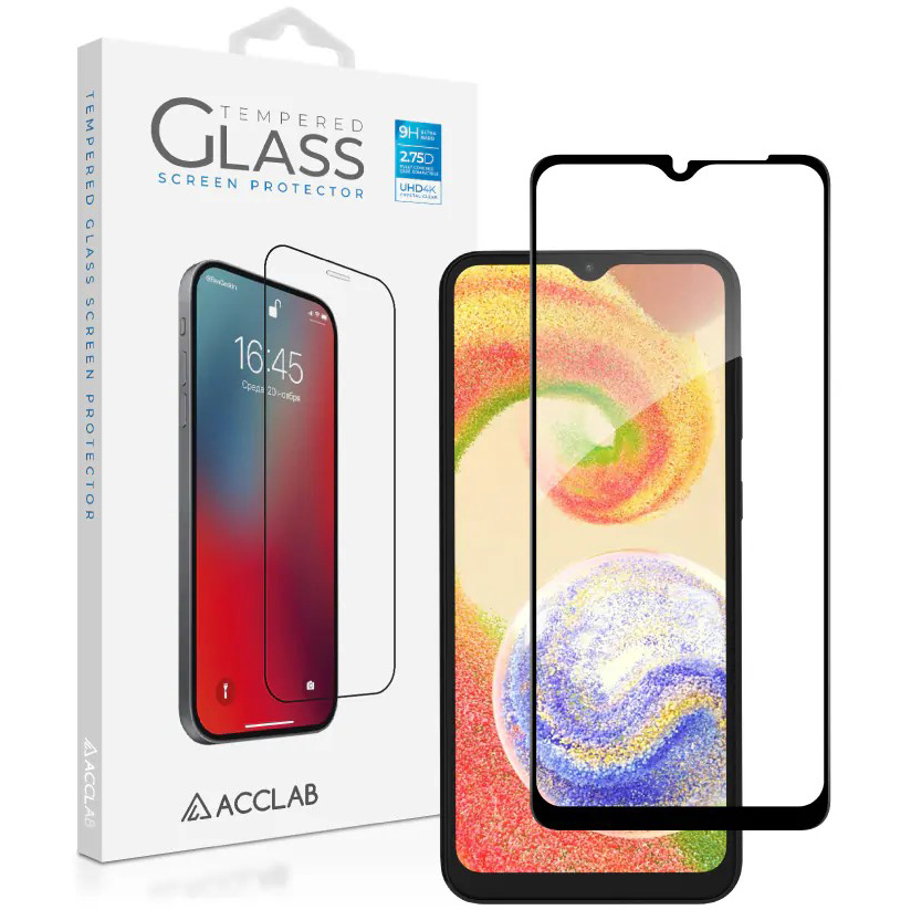 Захисне скло ACCLAB для Samsung Galaxy A04 Full Glue (1283126544804) Додатково Захист від відбитків пальців, Не знижує чутливість сенсора, Міцність: 9Н